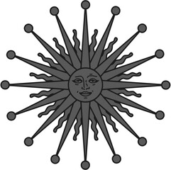 antique sun illustration; vintage solar depiction