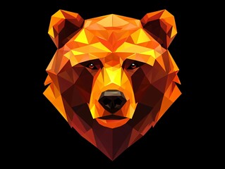 Vibrant Geometric Bear Head in Bold Orange and Brown Tones