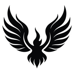 Fiery Phoenix Bird Black and White Stylized Illustration