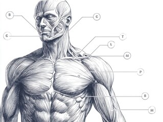 Human upper body muscle anatomy diagram