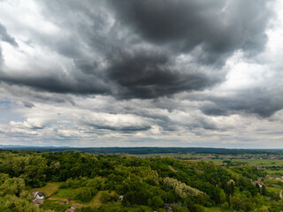 Aerial View of Dramatic Sky Over Hills in Croatia