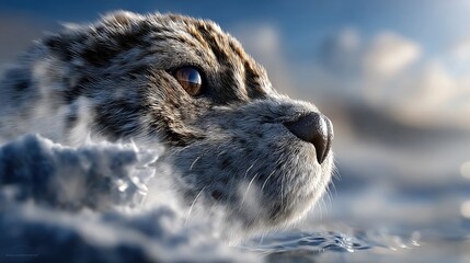 Spotted animal emerging from water