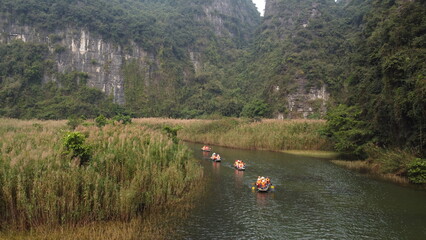 Boating Through Trang An Landscape Complex, Ninh Binh, Vietnam