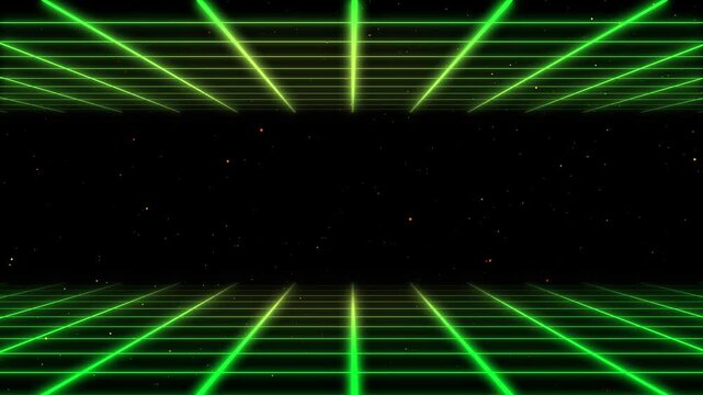 Retro dynamic grid background animation with top and bottom position. Yellow and lime color, outer glow.