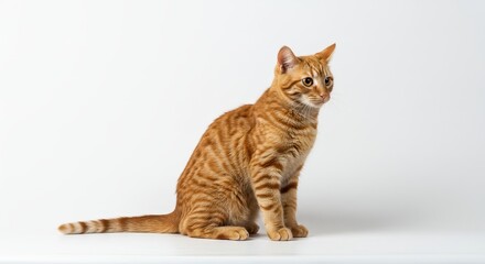 Ginger Tabby Cat Portrait on White Background