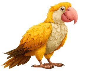 Fototapeta premium A charming illustration of a cute yellow parrot perched on a white background, perfect for children's books or educational materials.