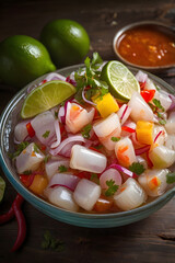 Ceviche de Cocodrilo &ndash; exotic Colombian dish made with crocodile meat, Latin American cuisine, unique seafood variation, vibrant flavors, rare and authentic recipe