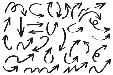 Set of Hand drawn vector arrows doodle on white background. design element vector illustration.