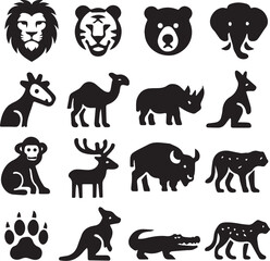 Naklejka premium Animal Icons Silhouette Collection, Wildlife Vector Symbols