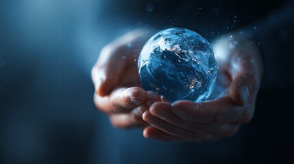 Captivating Image of Person Holding Blue Earth - Environmental Concept