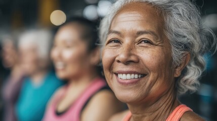 Smiling senior woman in fitness center
