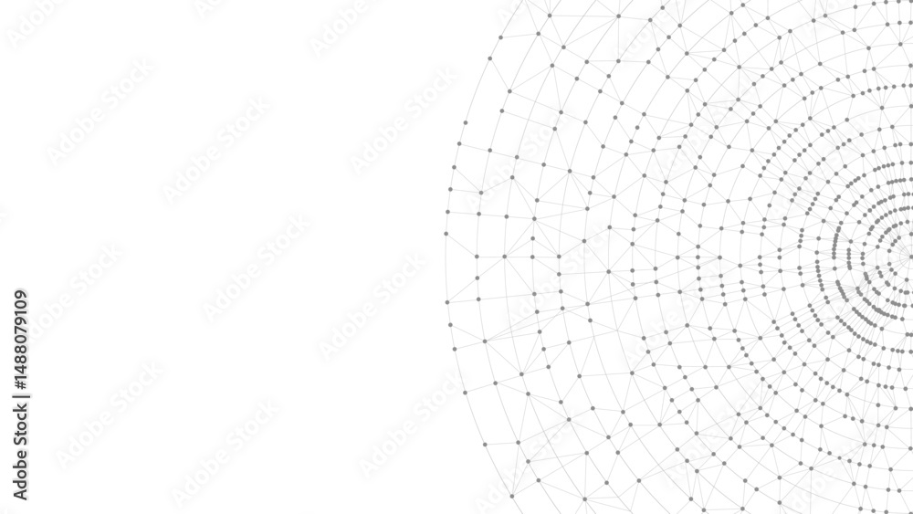 Fototapete Technology abstract background. Dots connected by lines. Minimalist mesh backdrop with copy space. Abstract polygonal radial shape. Plexus circles.