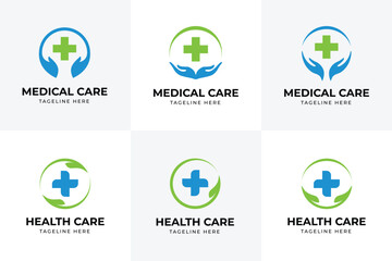Set of Medical care and Health care logo design, Symbol Pharmacy Icon, Vector Logo Design Template Element