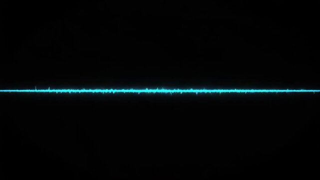 Loop animation of a glowing blue pulse or signal line on a dark background, resembling a heartbeat monitor or digital transmission. Ideal for tech, medical, or audio visuals.