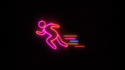 Neon red and pink color running Icon. Glowing run fast people icon. Racing people silhouette sign concept