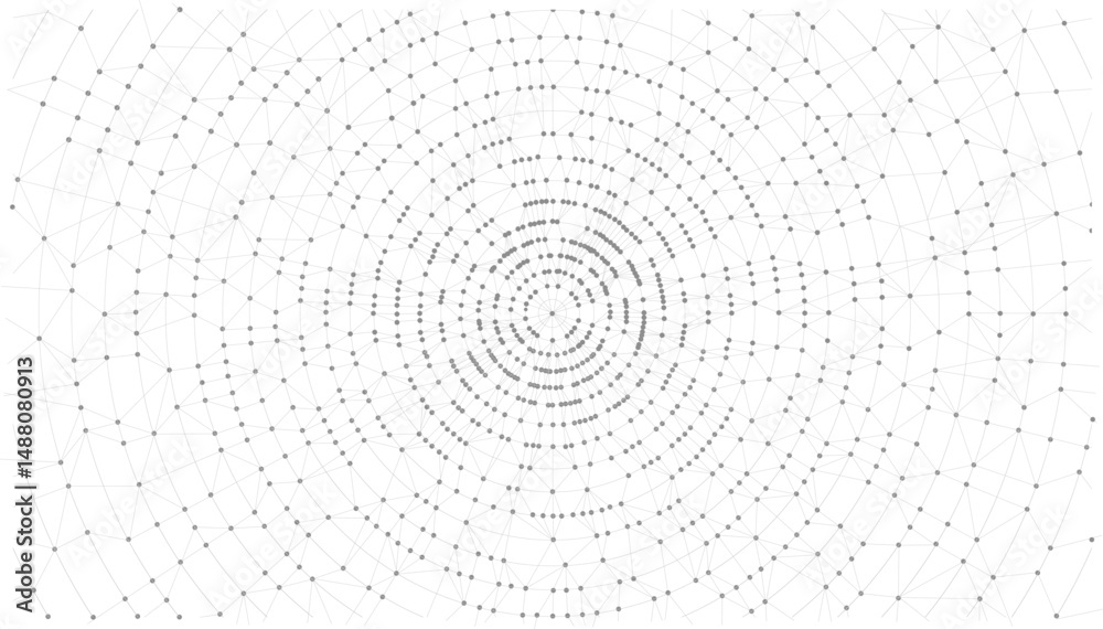 Poster Technology abstract background. Dots connected by lines. Minimalist mesh backdrop. Abstract polygonal radial shape. Plexus circles.