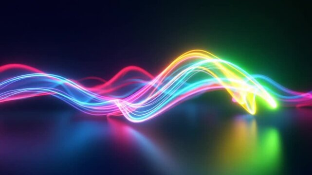 Abstract futuristic neon waves on a simple dark background technology glowing flowing rainbow colorful texture vibrant wallpaper AI cyberspace developing internet connection network wave