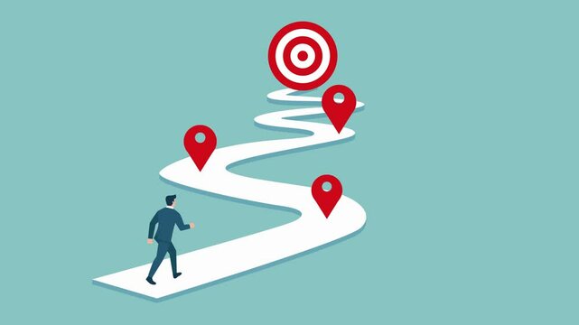 animation Businessman running on project timeline, Project planning to develop the timeline of business progress, Roadmap, Work duration review..concept of business target