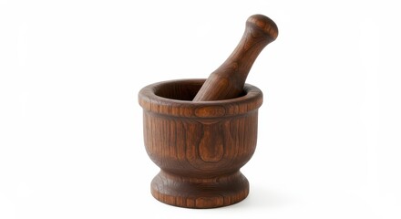 Rustic Wooden Mortar and Pestle on White