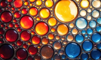 Colorful abstract background of vibrant bubbles in warm and cool tones.