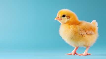 Fototapeta premium Yellow Chick on Blue Background