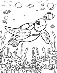 Turtle Outline Under the Sea Art Coloring Pages