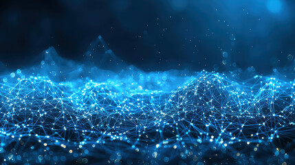 Digital abstract representation of network with glowing blue lines and dots, creating sense of depth and connectivity