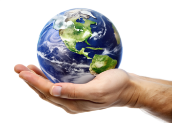 earth in hand side view isolated on white background. PNG Transparent file type with high definition quality And vibrant color grading Available.