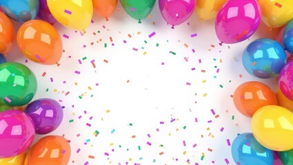 Fototapeta premium Colorful Balloons and Confetti on White Background