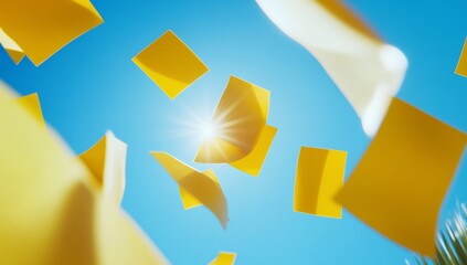 Sticky notes float in vibrant blue sky