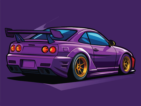 Purple skyline r34 cartoon car illustration image