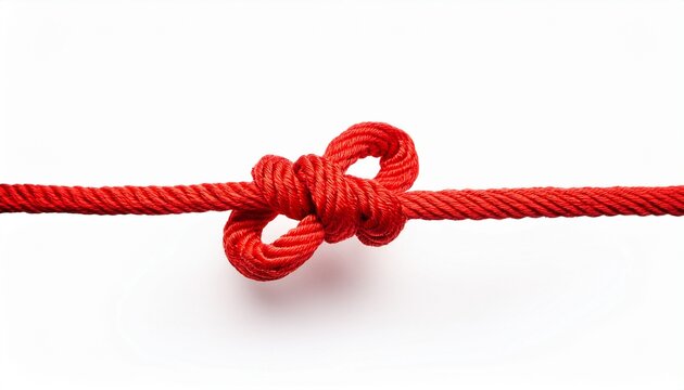 thin red string or rope with knots isolated on white