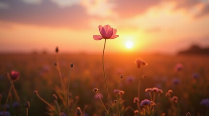 poppy field in sunset