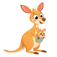 Cartoon Kangaroo with Baby. PNG.