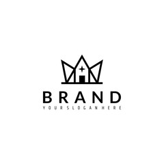 crown logo with house building combination in line art design