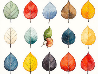 Obraz premium Autumn Watercolor Leaves Collection.