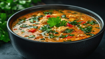Delicious bowl of Thai rice soup with vibrant colors and fresh ingredients, perfect for comforting meal