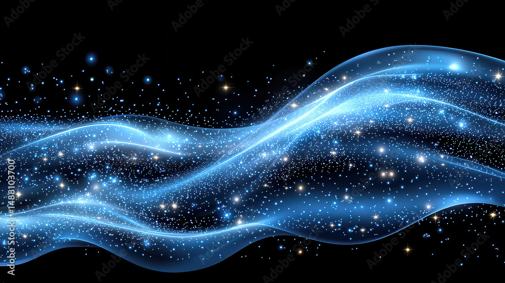 Wall mural mesmerizing blue wave of light flows through starry background, creating sense of depth and tranquil