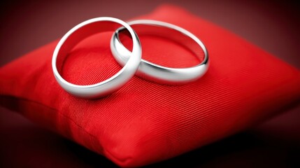 Intertwined Metal Wedding Rings on Red Velvet