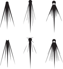 Abstract Vector Art: Six Black and White Graphic Designs of Pointed, Radial Shapes with Central Lines for Modern Art and Design Projects