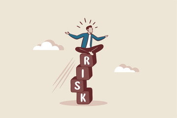 Risk management, control or assess to lose money in investing, process or preparation for safety or secure earning and loss concept, businessman investor calmly meditate on stack with the word RISK.