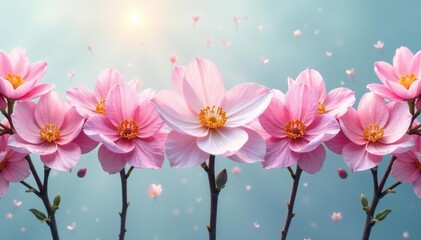 Delicate pastel-colored blossoms forming a continuous motif, nature, seamless