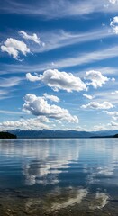 Fototapeta premium Beautiful Cloudscape Reflected in Calm Waters on a Sunny Day