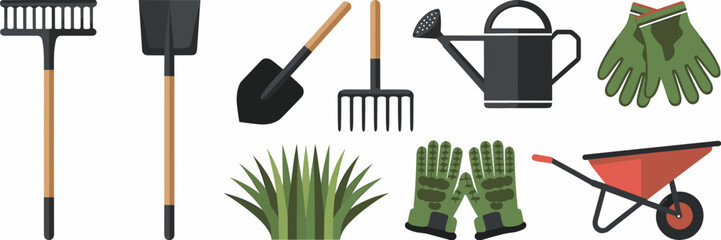 Flat design gardening tool icons – Ideal for gardening blogs, home improvement guides, or DIY infographics