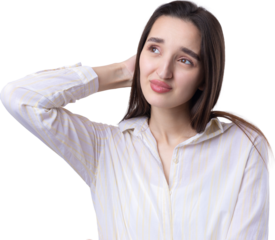 Portrait of a beautiful young woman thinking, isolated on white background