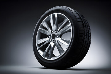 Obraz premium Studio Shot of Car Tire and Wheel Isolated On Black Background