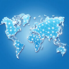 modern digital world map with glowing connections, representing global communication and technology