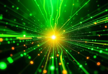 Obraz premium Abstract green tech background with glowing digital lines, data streams, nodes , artificial intelligence, Green technology