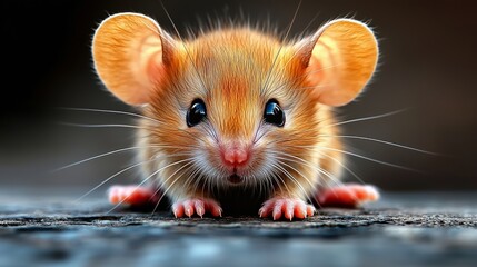 small rodent, a mouse, with large ears and a curious expression. The scene is detailed and charming, capturing the cuteness and curiosity of the animal.