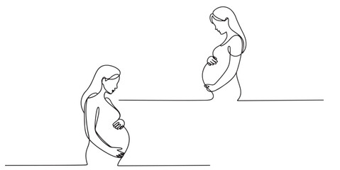 Pregnant Woman Silhouette Continuous One Line Drawing Minimalist Art, Pregnant Woman One Line Drawing Minimalist Art